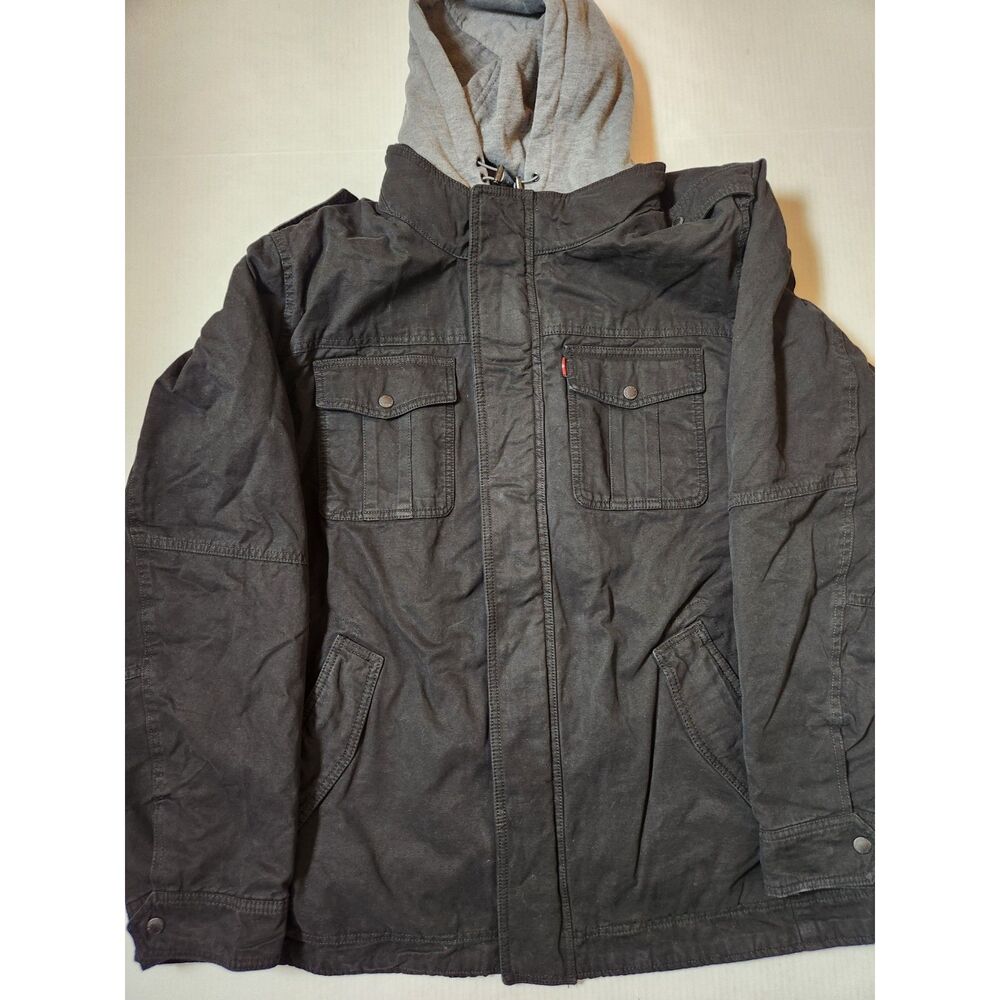 Levi’s Men’s 2XL Tall Washed Cotton Hooded Military Jacket Zip‑Out Hood